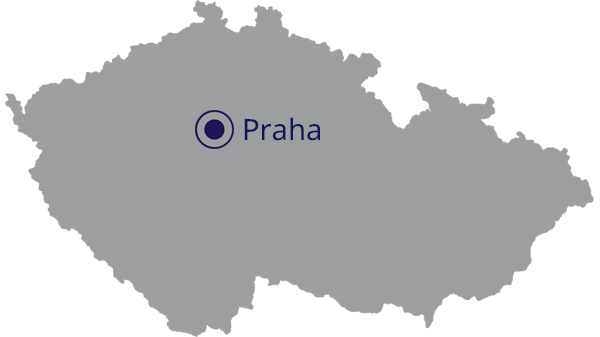 Landkaart van Tsjechië in grijs met hoofdstad Praag aangegeven in Tsjechisch Praha in donkerblauw - op transparante achtergrond - 600 x 529 pixels